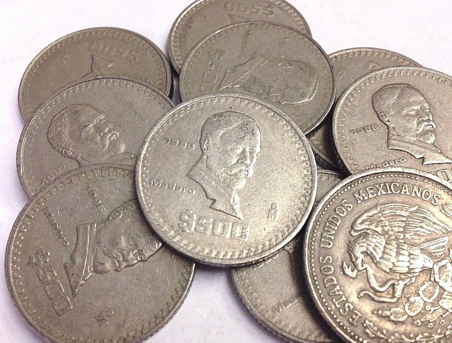 Mexico $500 Pesos Coin, Vintage Mexican Peso "madero" (1986-1992 Type)